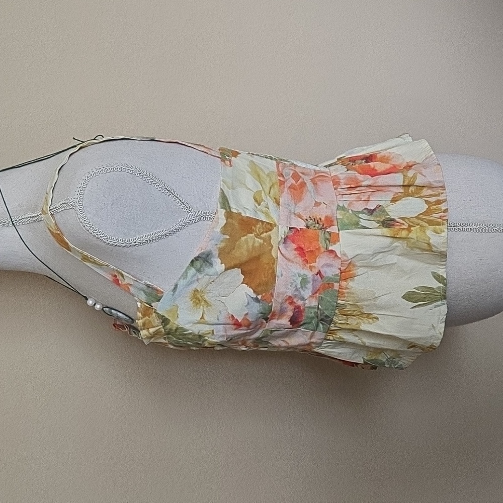 Anthropologie Maeve Floral Smocked Adjustable Cami Yellow/Orange Motif EUC - XS - Picture 4 of 12